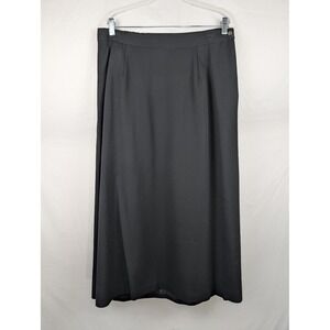 Vintage 90s Minimalist 100% Wool Maxi Skirt Size 14 Black Elastic Pockets Preppy